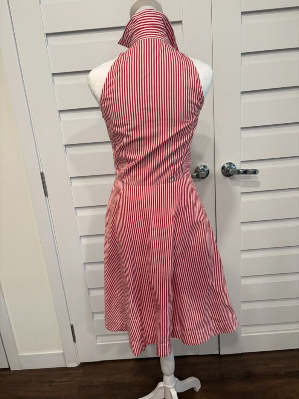 Vintage Ralph Lauren Red White Striped Halter Shirt Dress Crest XS S - Picture 10 of 12
